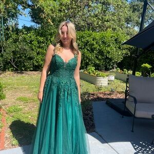 Emerald Green Sequin Tiered Prom Gown